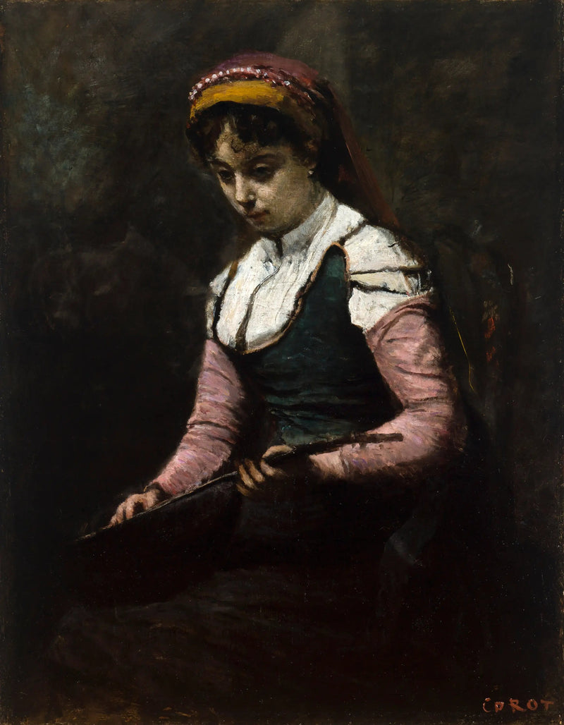 Kvinne med mandolin - Jean-Baptiste Camille Corot