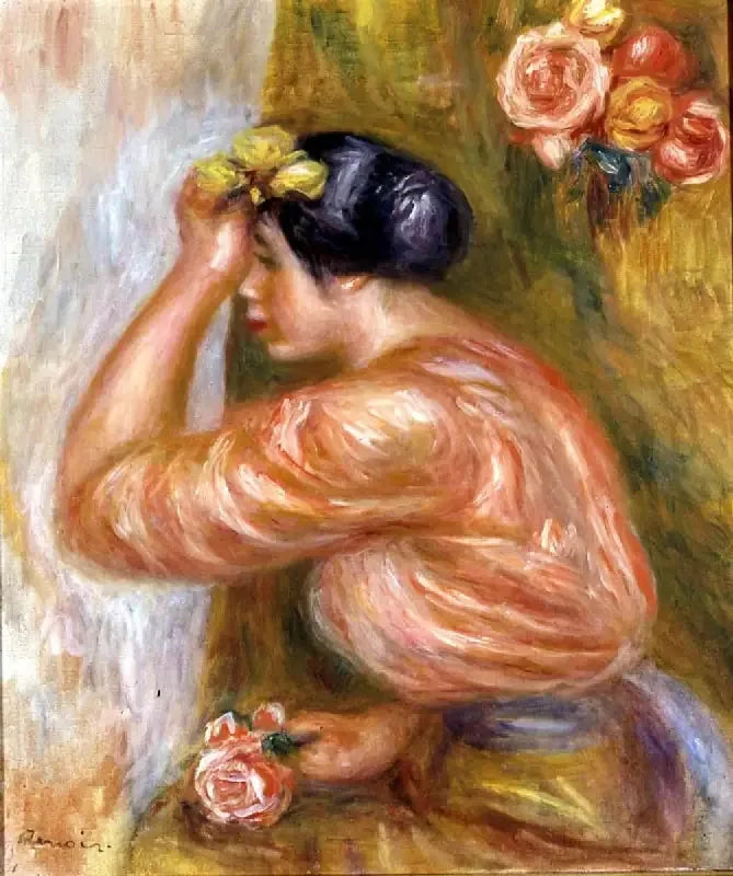 Kvinne med rose foran speilet - Pierre-Auguste Renoir