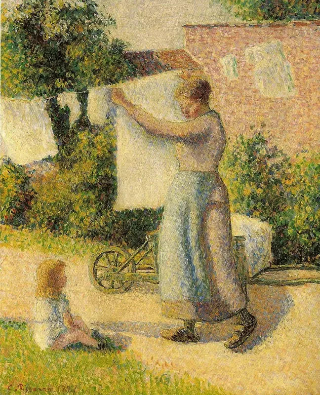 Kvinne som henger opp klær - Camille Pissarro