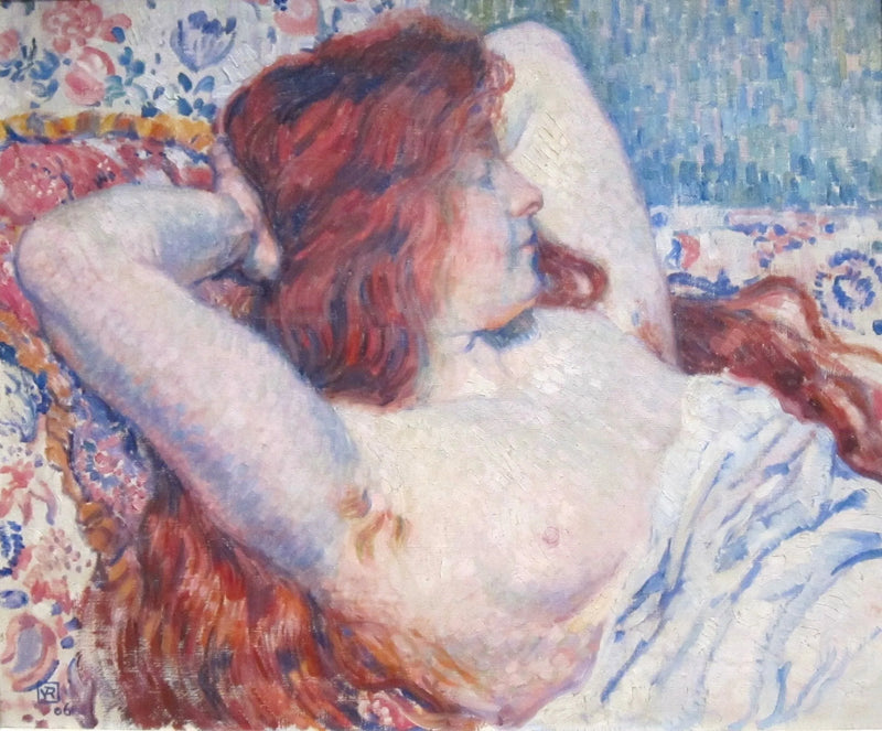 Kvinne som ligger ned med rødt hår - Théodore van Rysselberghe