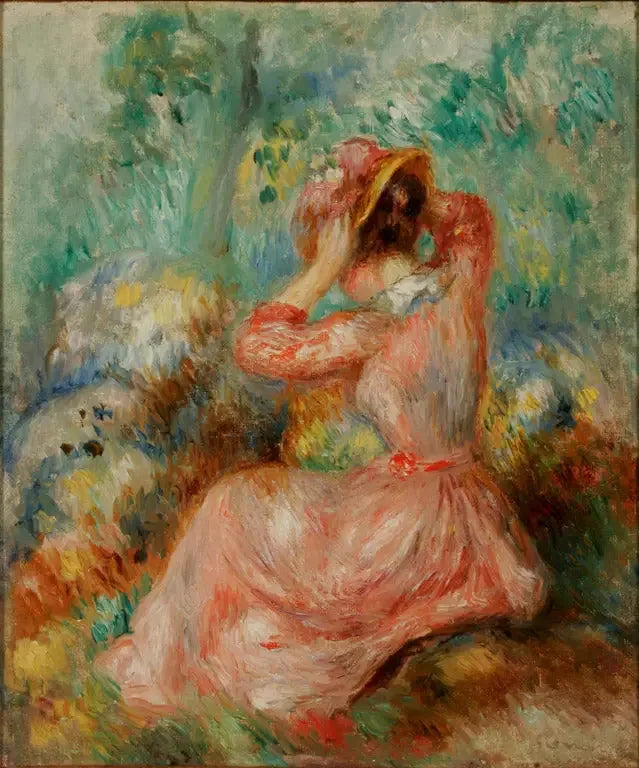 Kvinne som ordner hatten sin - Pierre-Auguste Renoir