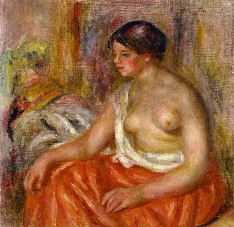 Kvinne som sitter med bar overkropp - Pierre-Auguste Renoir