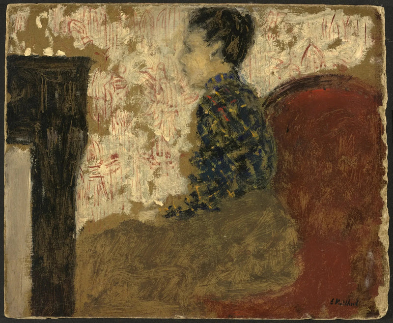 Kvinne sittende i hjørnet av peisen - Édouard Vuillard