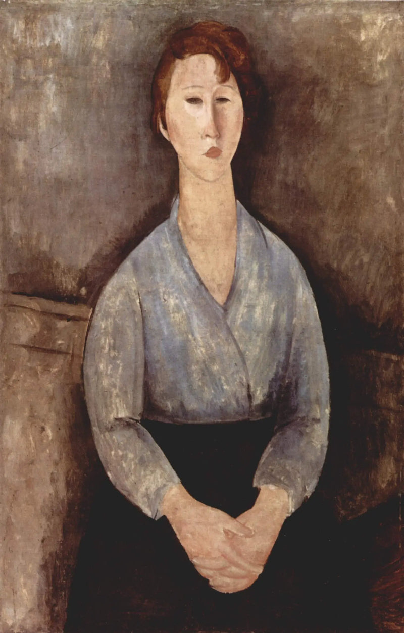 Kvinne som sitter med en blå bluse - Amedeo Modigliani