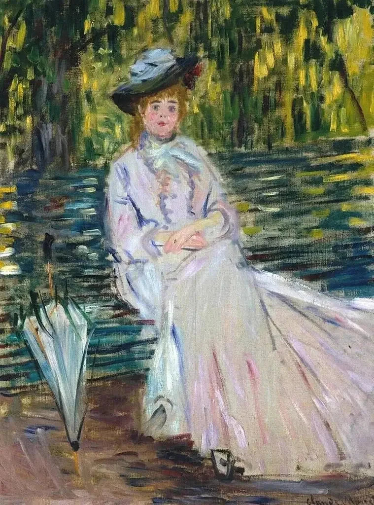 Kvinne som sitter på en benk W343 - Claude Monet