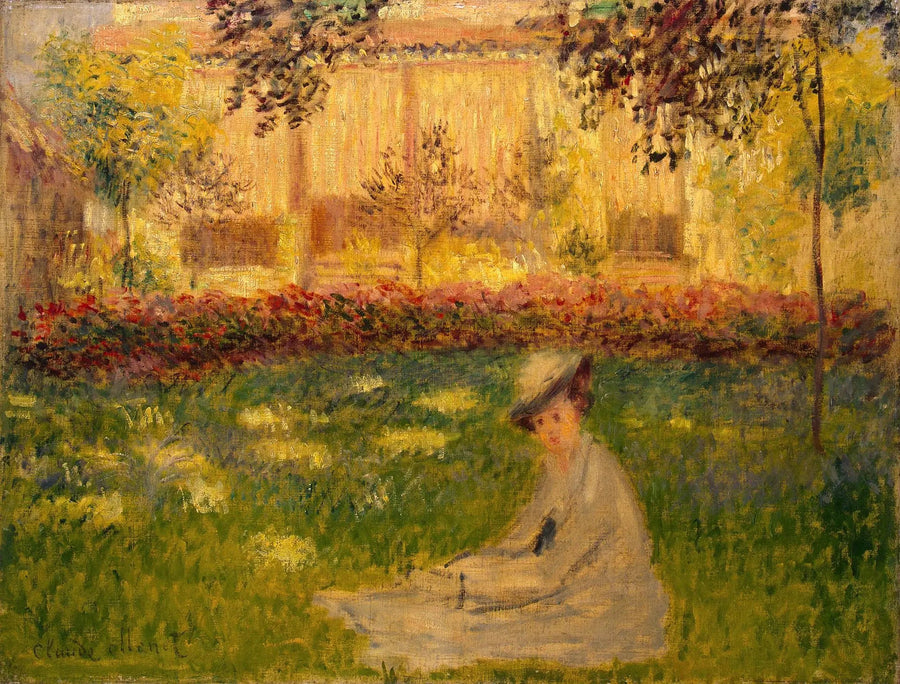 Kvinne sittende i hagen - Claude Monet