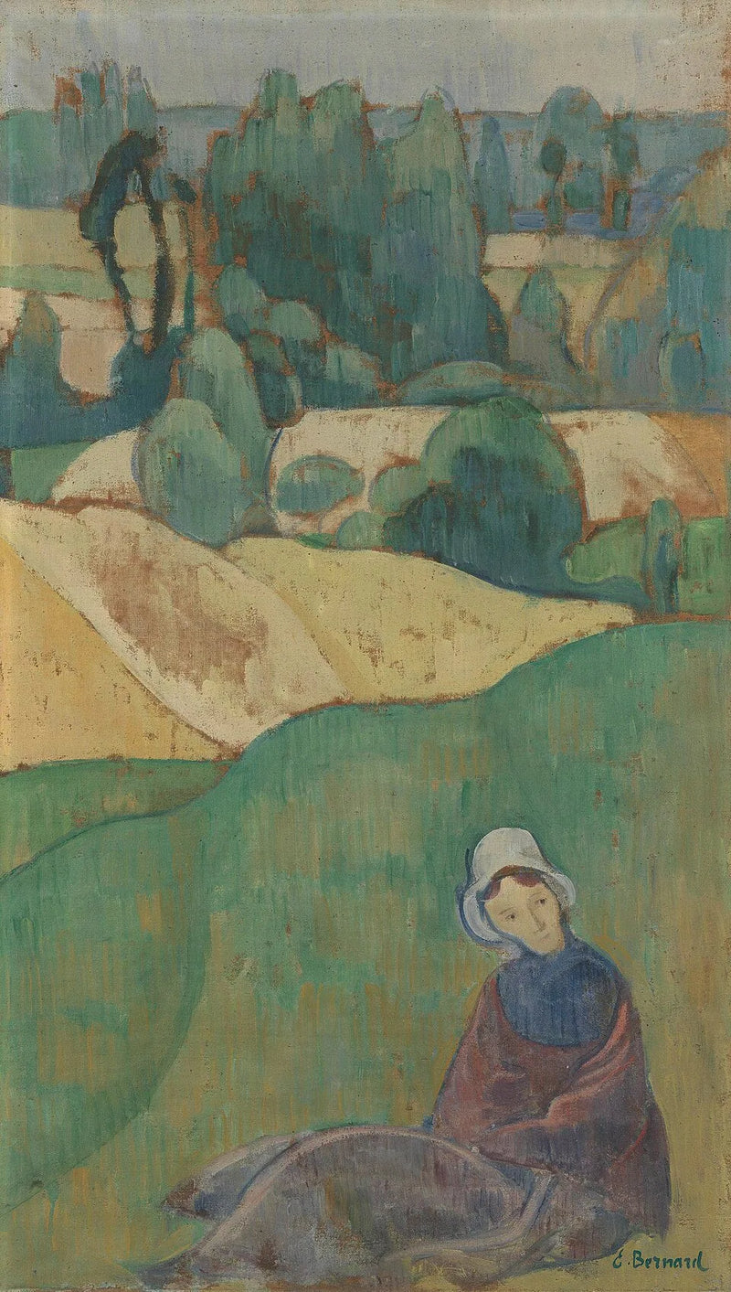 Kvinne sittende i en åker: Bretagne - Émile Bernard