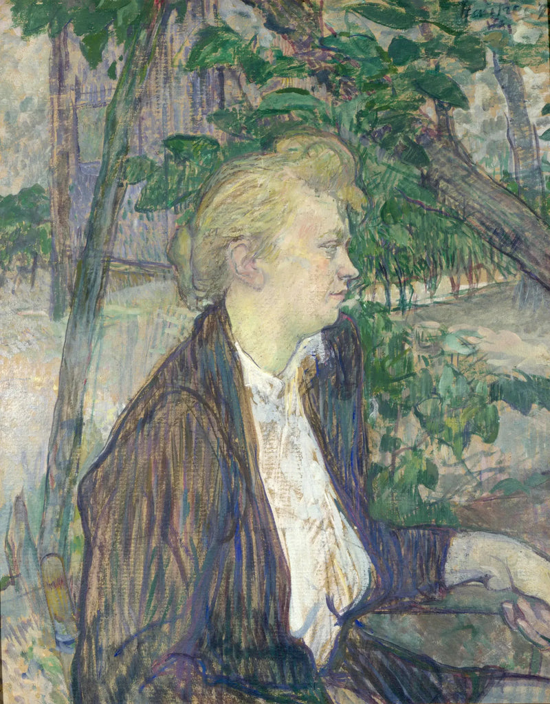 Kvinne som sitter i en hage - Henri de Toulouse-Lautrec