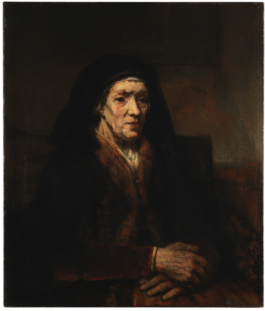 Portrett av en kvinne som sitter med hendene foldet - Rembrandt