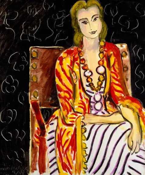 Kvinne som sitter mot svart bakgrunn - Henri Matisse