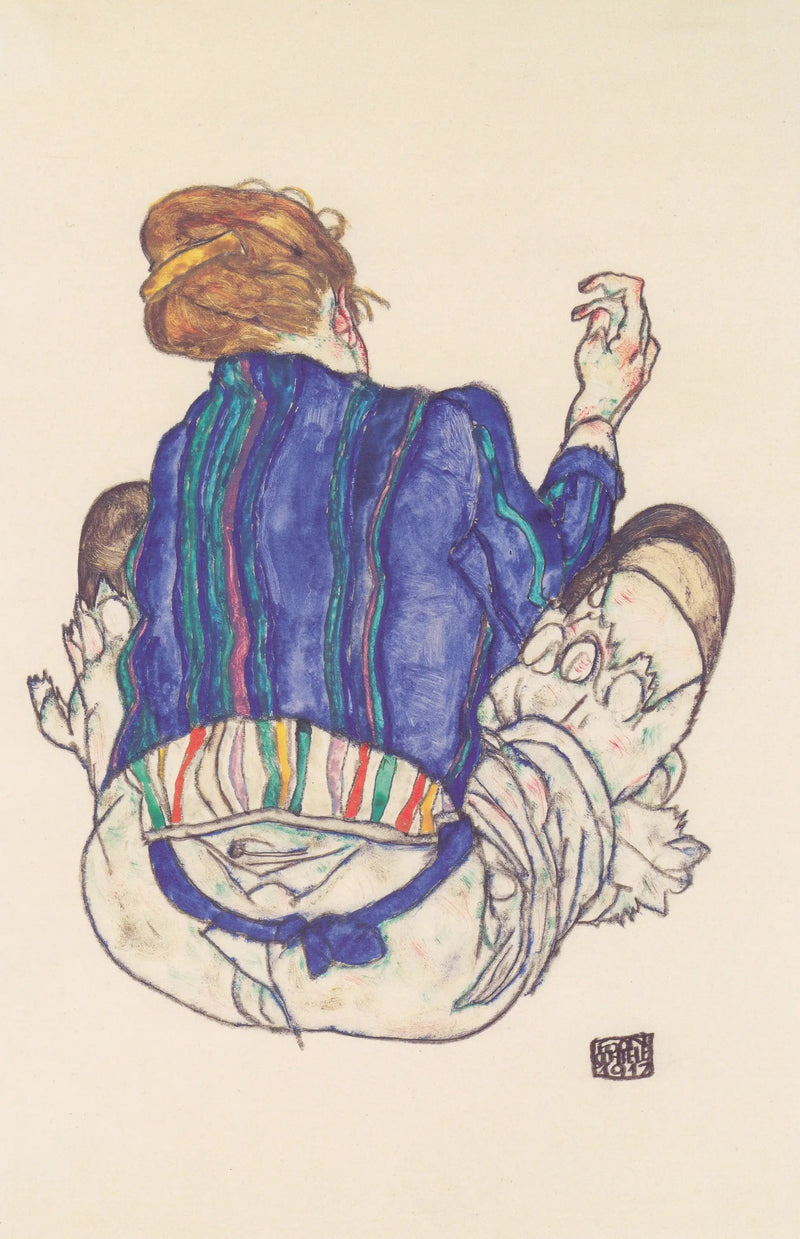 Kvinne som sitter, sett bakfra - Egon Schiele