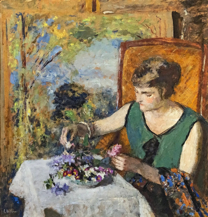 Kvinne med blomsterbukett - Édouard Vuillard