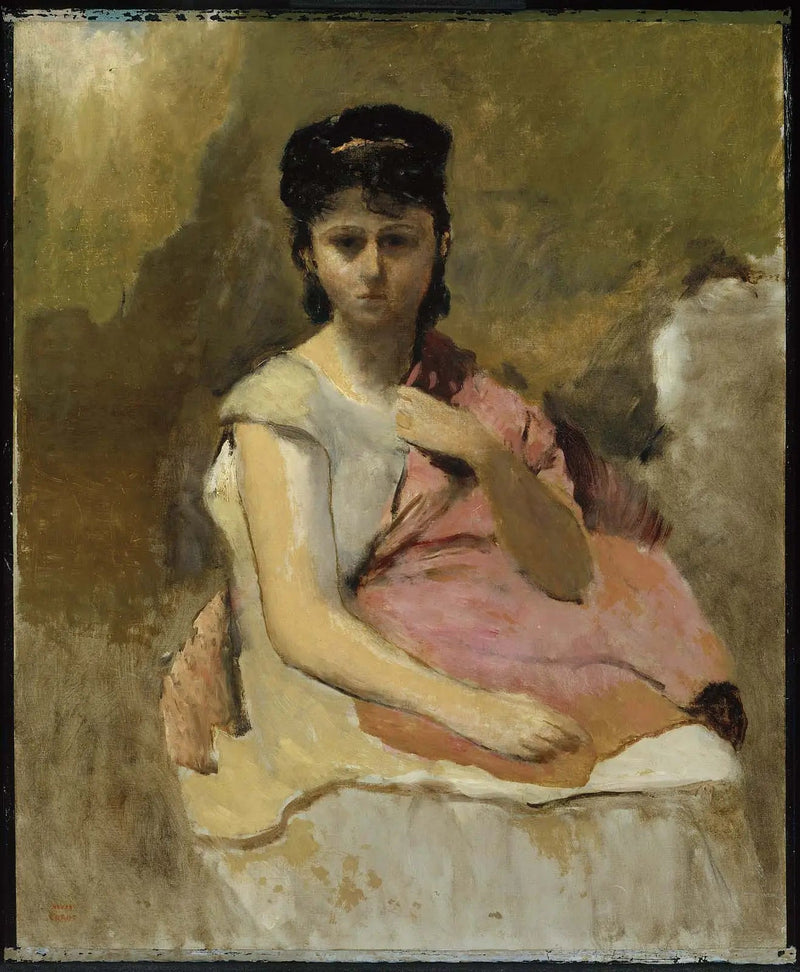 Kvinne med rosa sjal - Jean-Baptiste Camille Corot