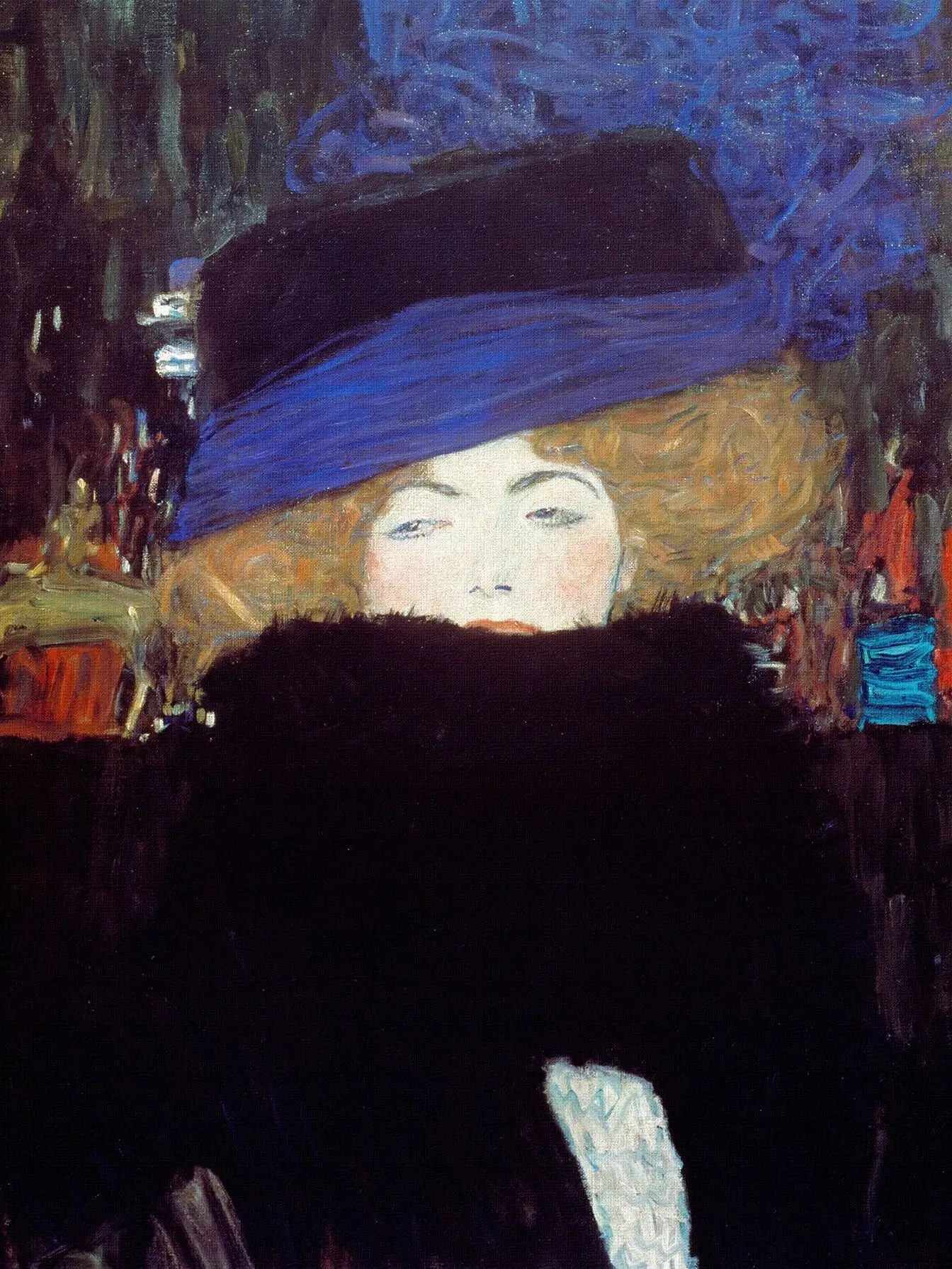 Reproduction du tableau « Femme au chapeau et boa de plumes - Gustav Klimt » par Alpha Reproduction en peinture à l’huile