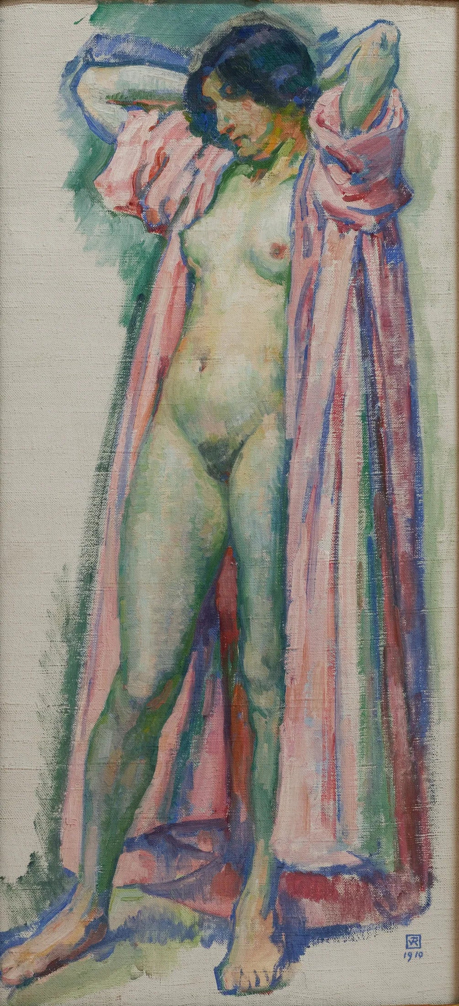 Kvinne i rosa badekåpe - Théodore van Rysselberghe