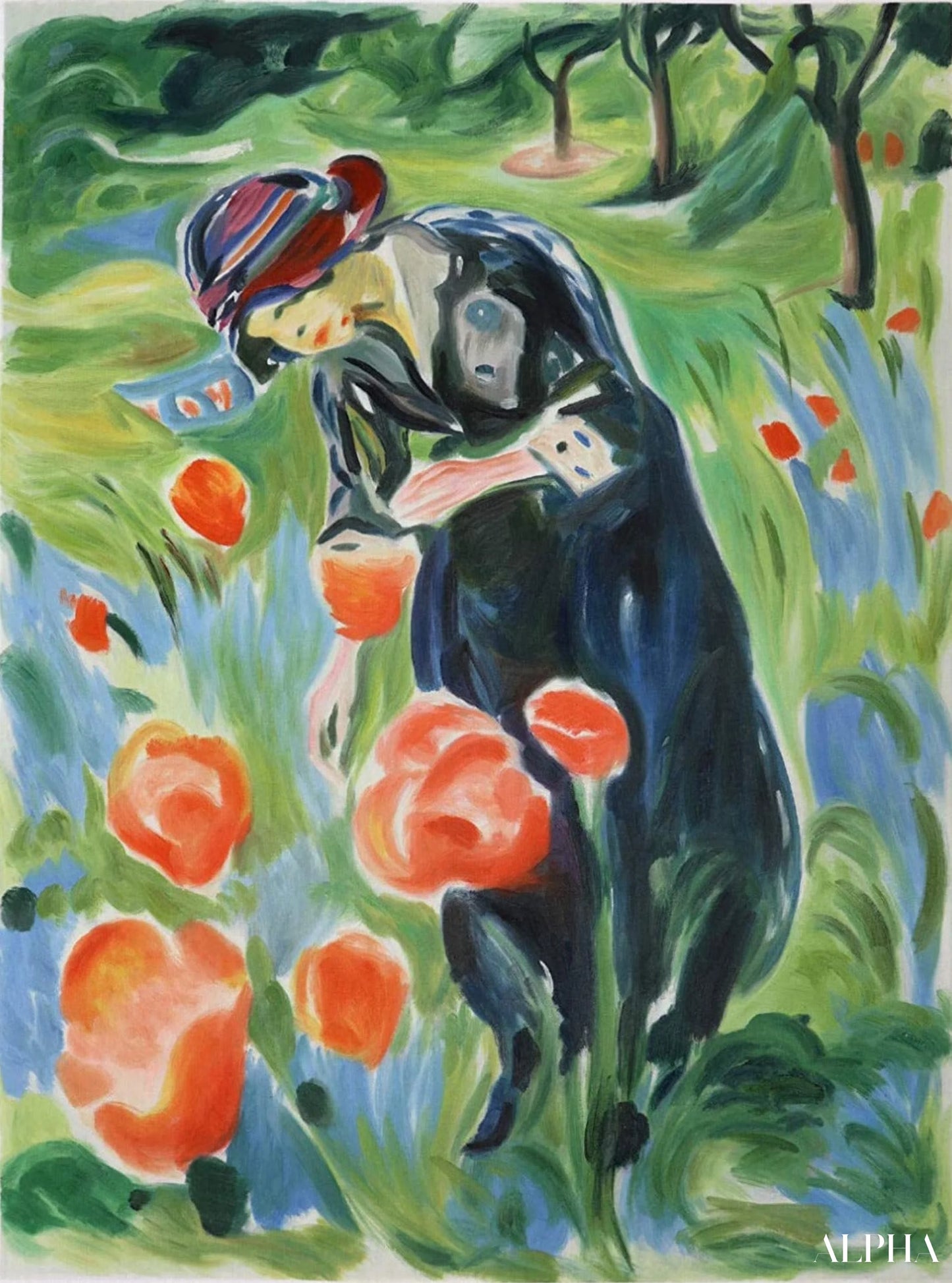 Kvinne med valmuer - Edvard Munch - Høykvalitets reproduksjoner av malerier og bilder