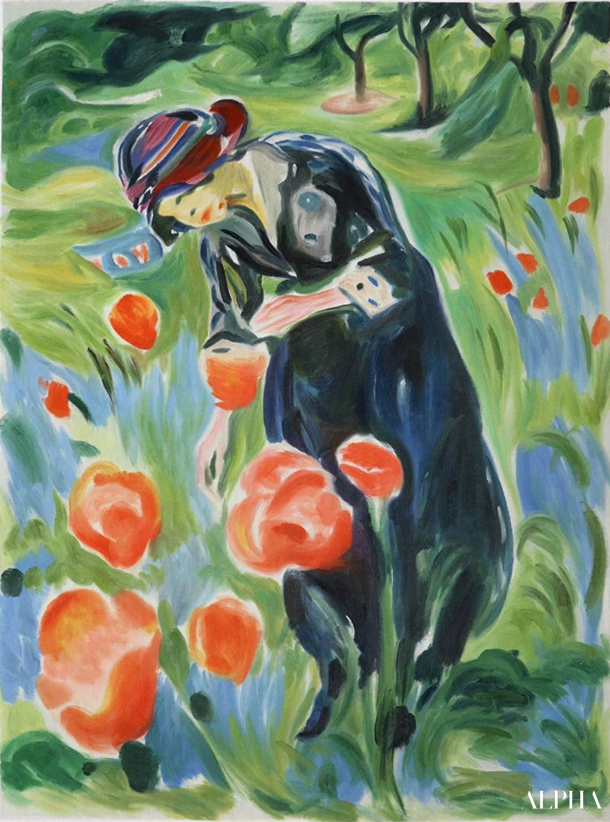 Kvinne med valmuer - Edvard Munch - Høykvalitets reproduksjoner av malerier og bilder