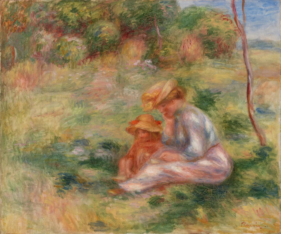 Kvinne med barn på gresset - Pierre-Auguste Renoir