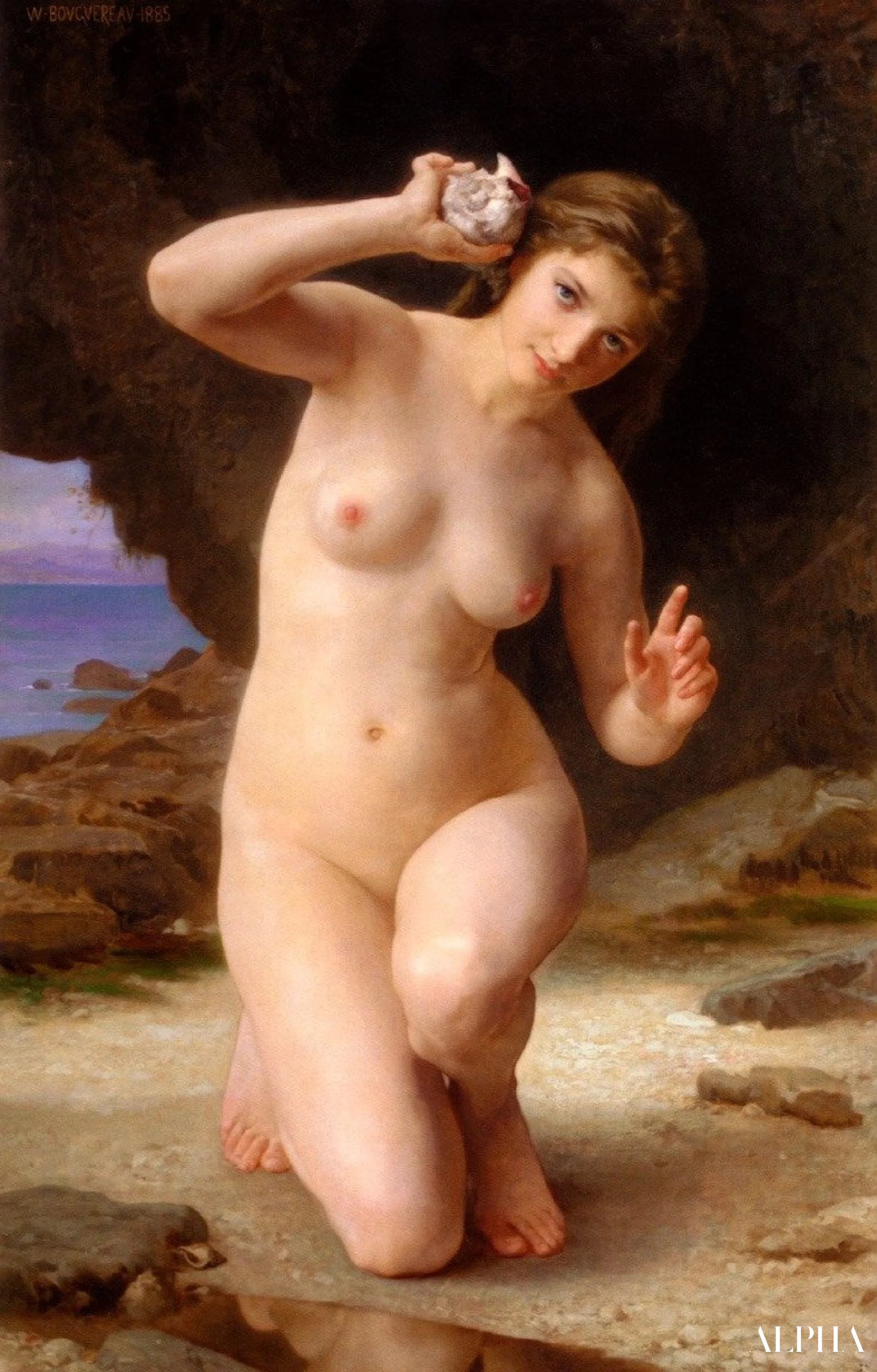 Kvinne med en skjell - William Bouguereau - Høykvalitets reproduksjoner av malerier og bilder