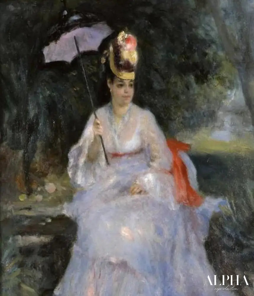 Femme avec un parasol assise dans un jardin - Pierre-Auguste Renoir - Reproductions de tableaux et peintures haut de gamme