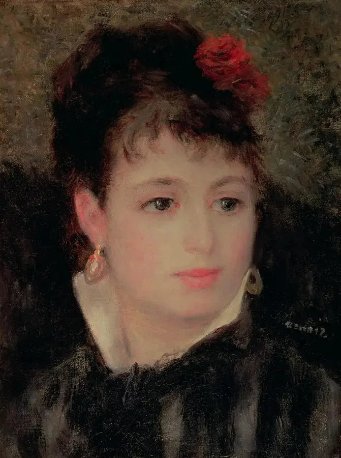 Kvinne med en rose i håret - Pierre-Auguste Renoir