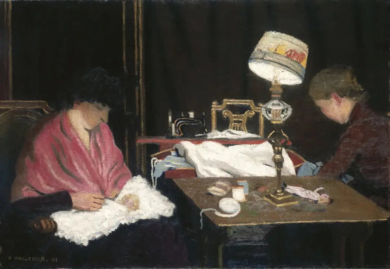 Kvinne, rosa sjal, fetter med lampe - Félix Vallotton

Source:
Femme, châle rose, cousin à la lampe - Félix Vallotton