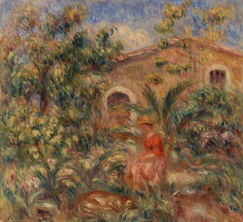 Landskap med kvinne og hund (Kvinne og hund i et landskap) - Pierre-Auguste Renoir