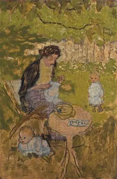 Kvinne som syr i en hage (med barn) - Pierre Bonnard