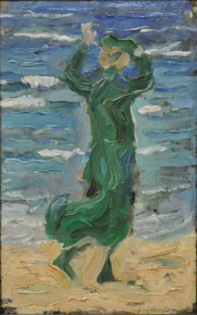 Kvinne i vinden ved havet - Franz Marc