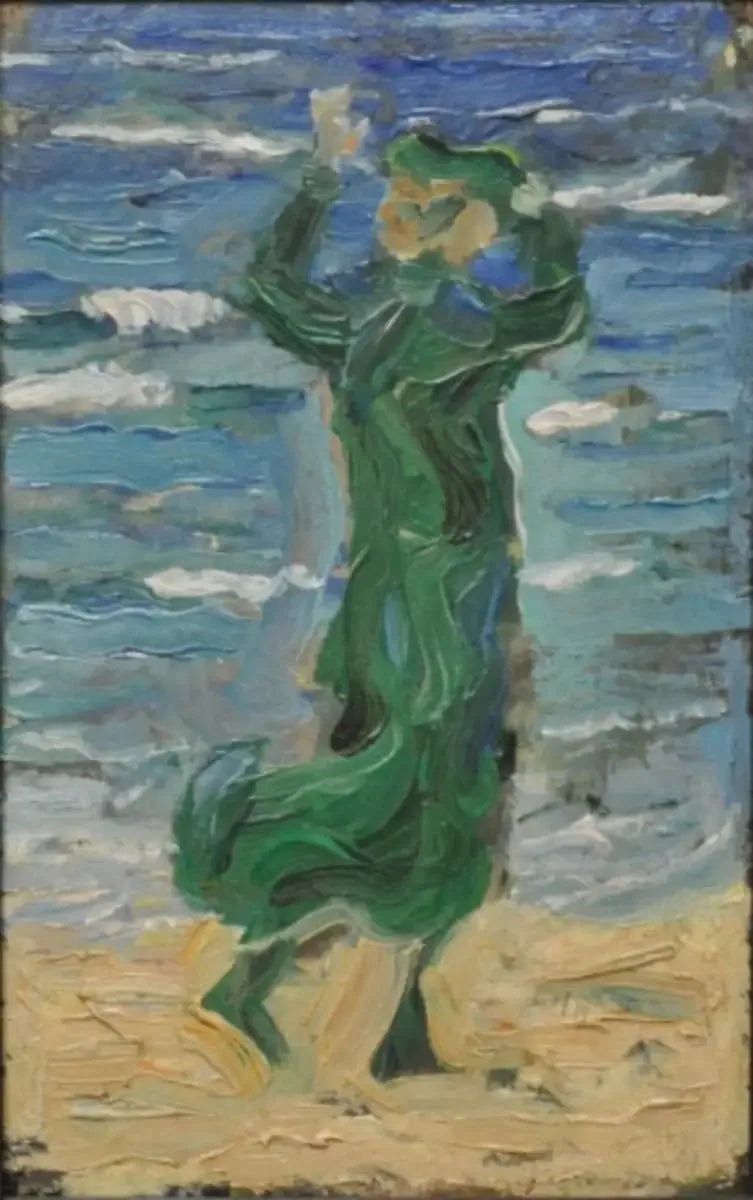 Kvinne i vinden ved havet - Franz Marc