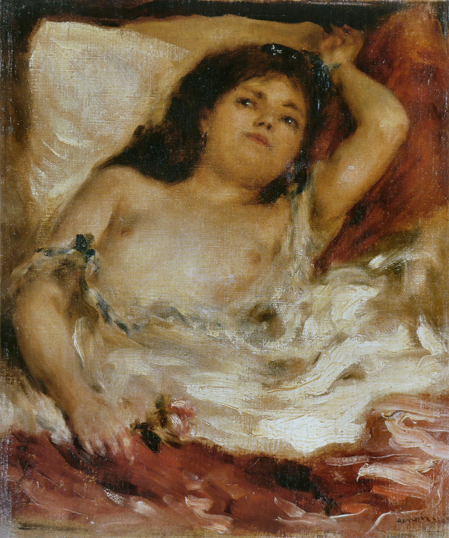 Halvnaken kvinne liggende: rosen - Pierre-Auguste Renoir