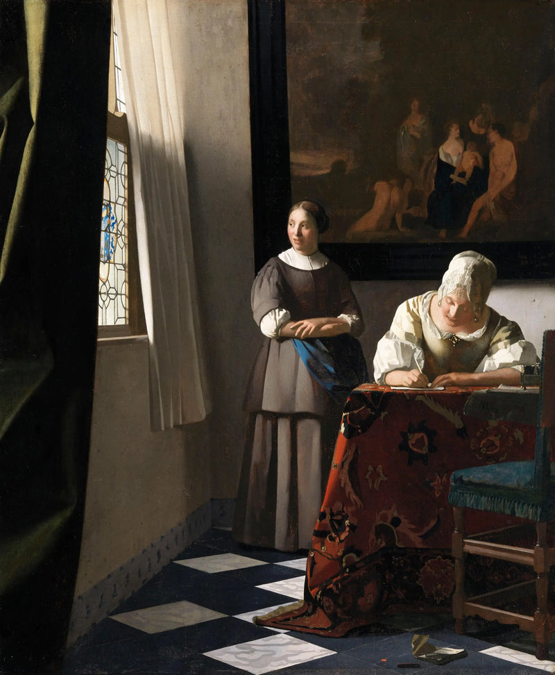 Kvinne som skriver et brev og hennes tjenestepike - Johannes Vermeer
