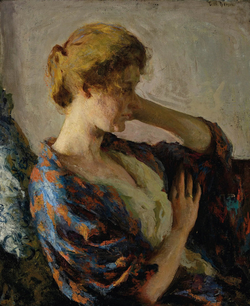 Kvinne i blå kimono - Frank Weston Benson