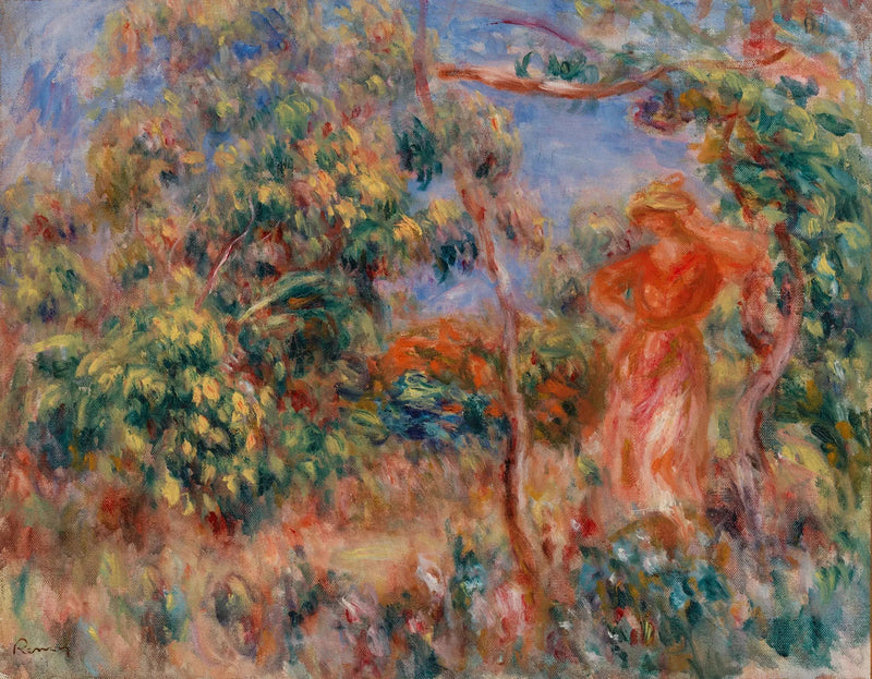 Kvinne i rødt i et landskap - Pierre-Auguste Renoir