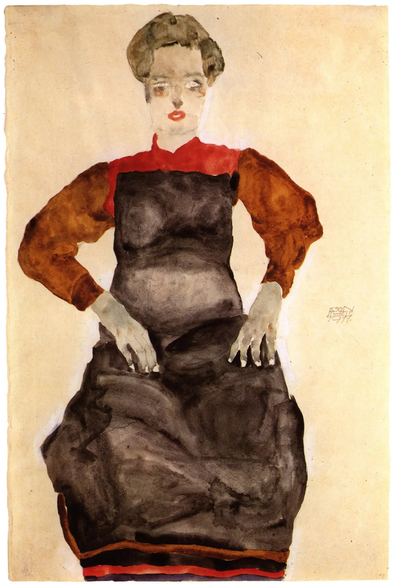 Kvinne i svart forkle - Egon Schiele