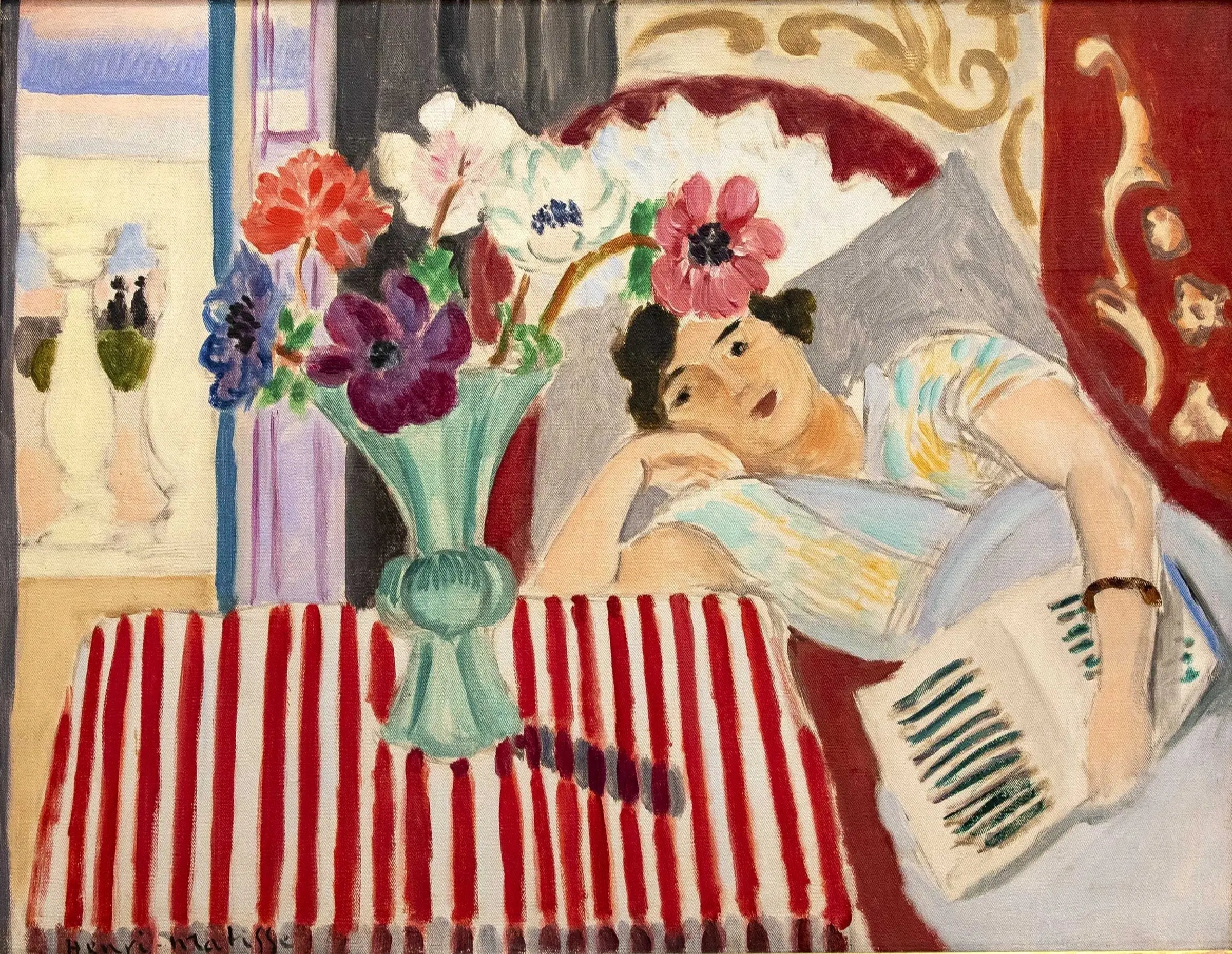 Reproduction du tableau « Femme et anémones - Henri Matisse » par Alpha Reproduction en peinture à l’huile