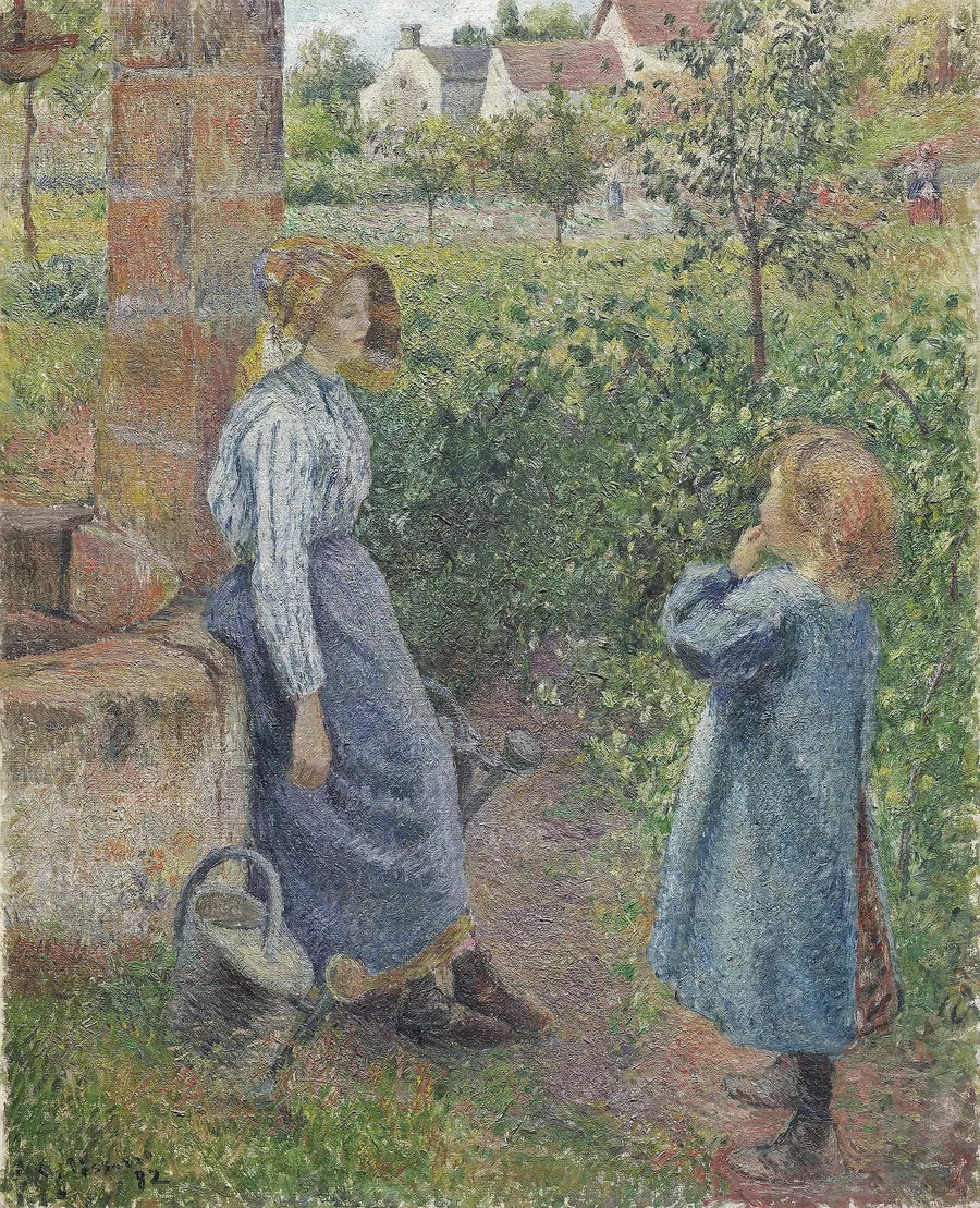 Kvinne og barn ved brønnen - Camille Pissarro