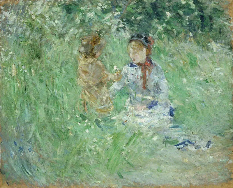 Kvinne og barn i en eng i Bougival - Berthe Morisot