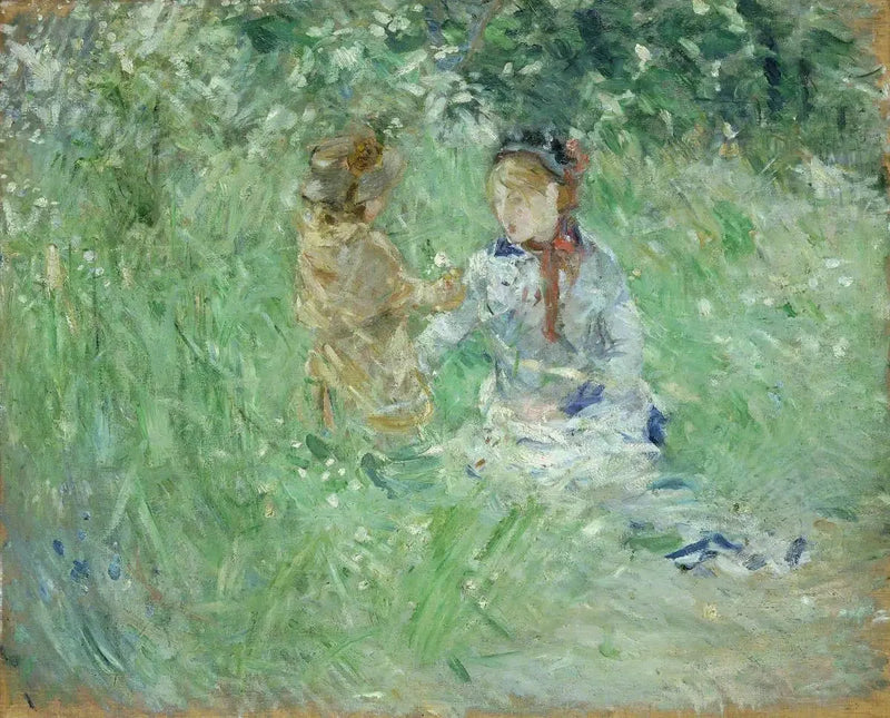 Kvinne og barn i en eng i Bougival - Berthe Morisot