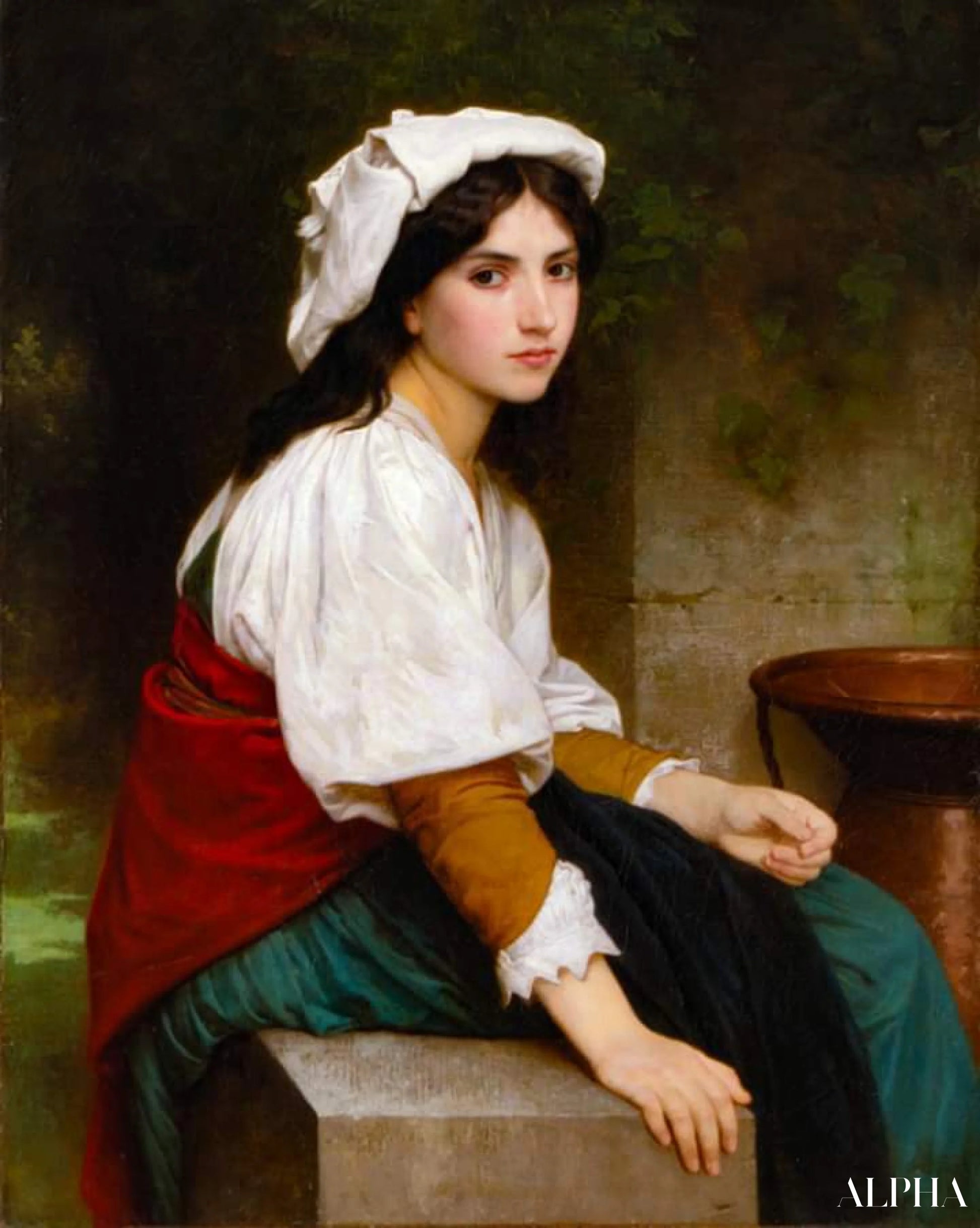 Italiensk kvinne ved fontenen - William Bouguereau - Høykvalitets reproduksjoner av malerier og bilder