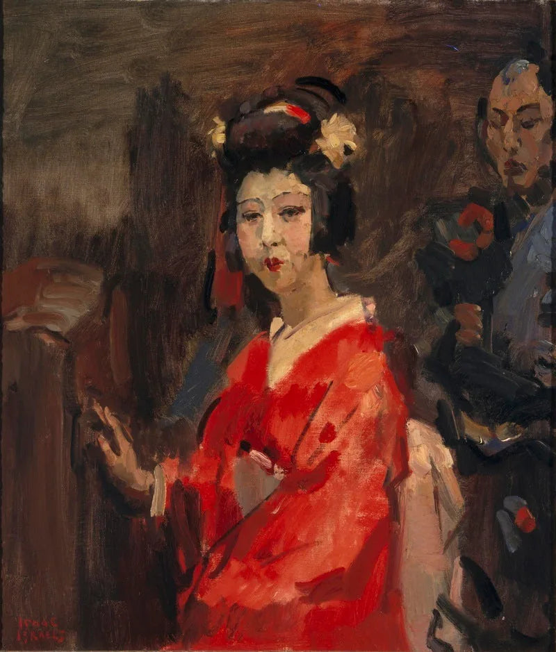 Japansk kvinne i rød kimono - Isaac Israëls
