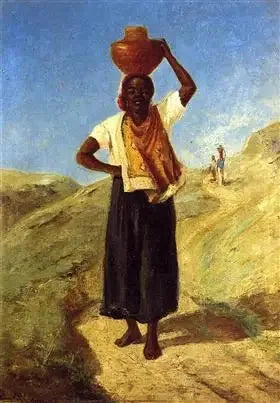 Svart kvinne som bærer en krukke på hodet - Camille Pissarro