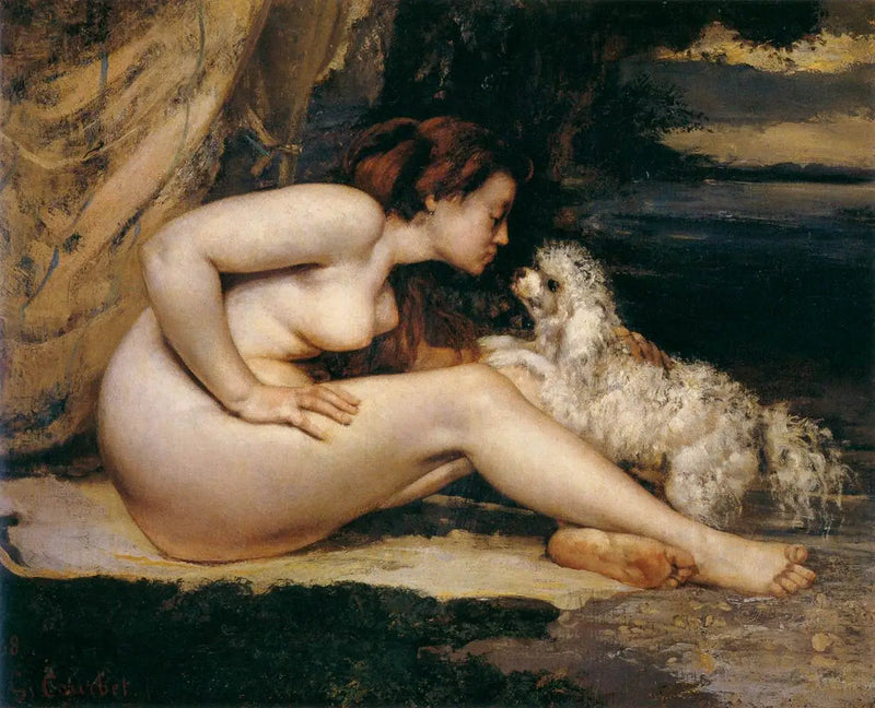 Naken kvinne med hund - Gustave Courbet