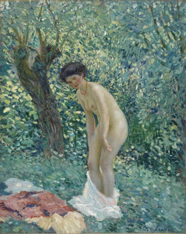 Femme nue dans un sous-bois - Frederick Carl Frieseke image 1 copie de tableau peinte à la main