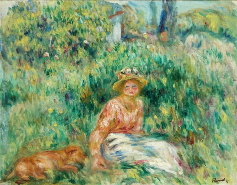 Kvinne og Rip i gresset - Pierre-Auguste Renoir