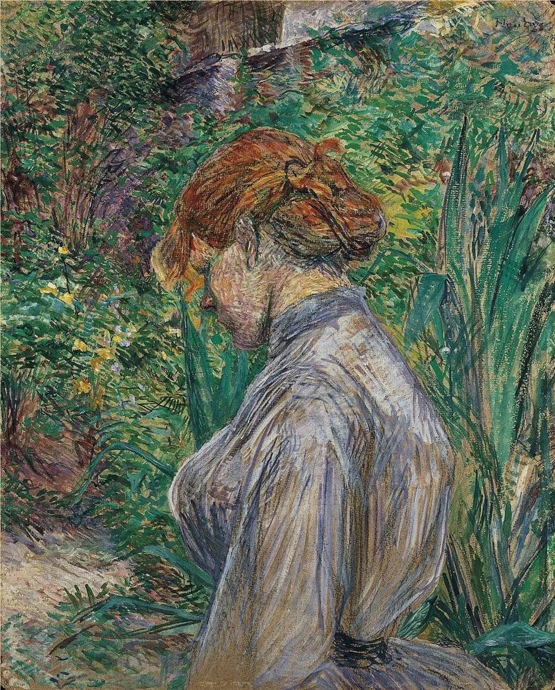 Rød kvinne som sitter i hagen til M. Forest - Henri de Toulouse-Lautrec