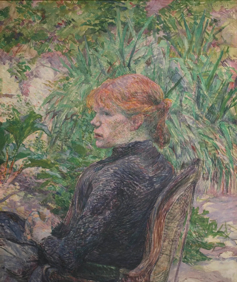 Rød kvinne som sitter i hagen til M. Forest - Henri de Toulouse-Lautrec