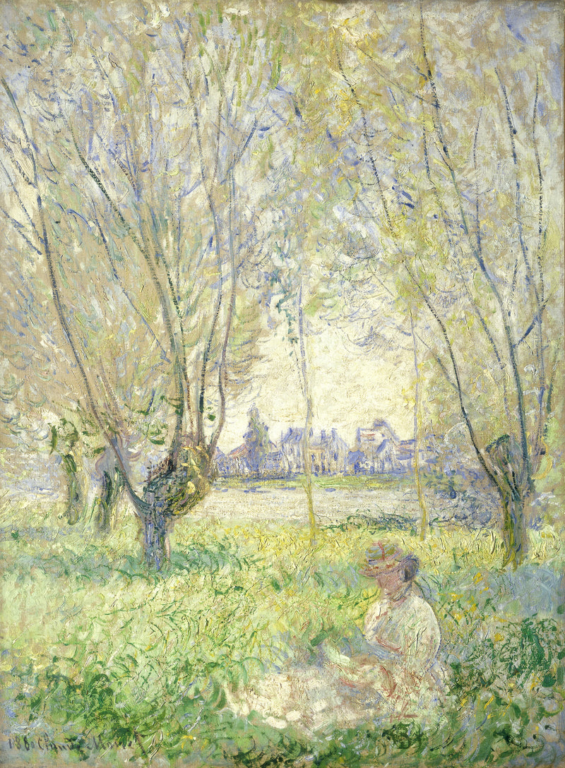 Kvinne som sitter under pilene (W613) - Claude Monet