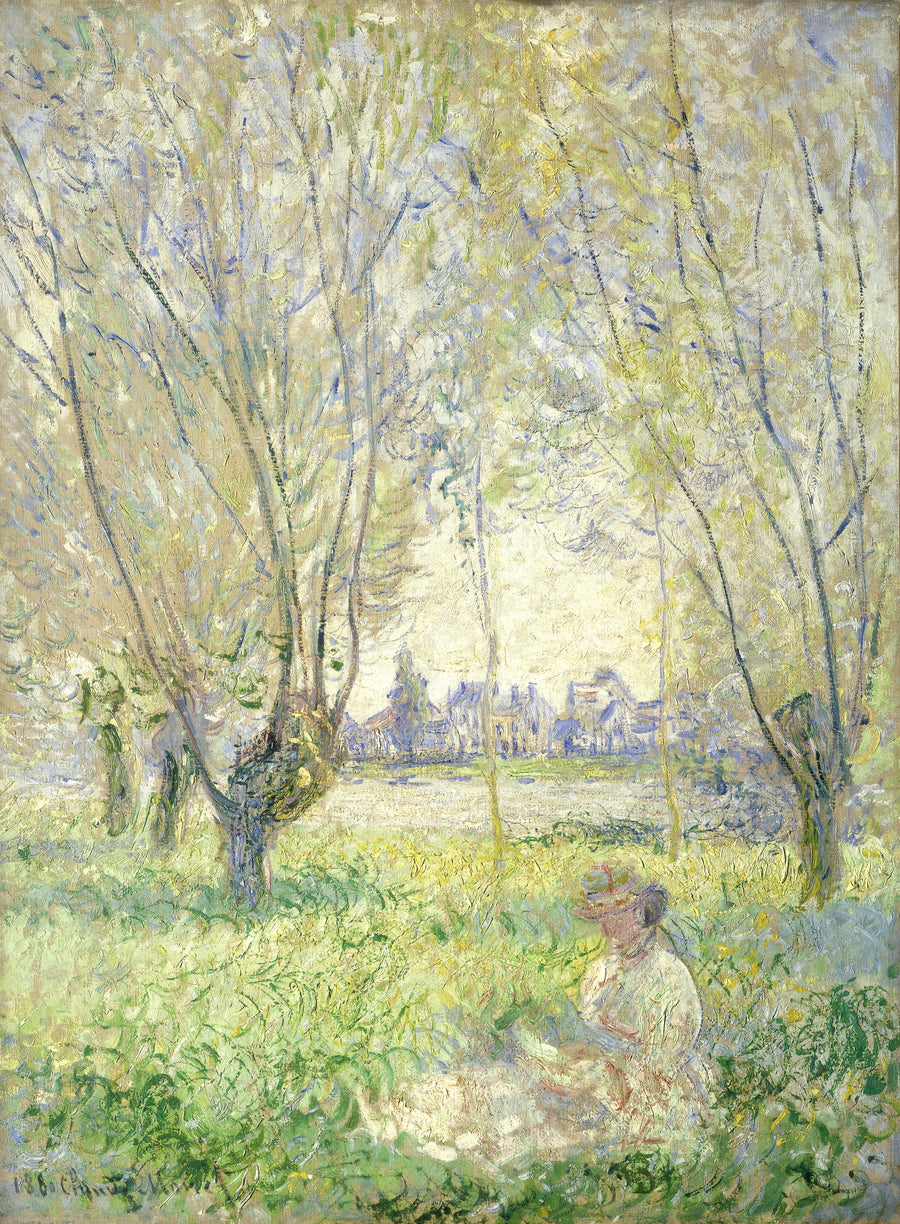 En kvinne sittende under piletrærne - Claude Monet