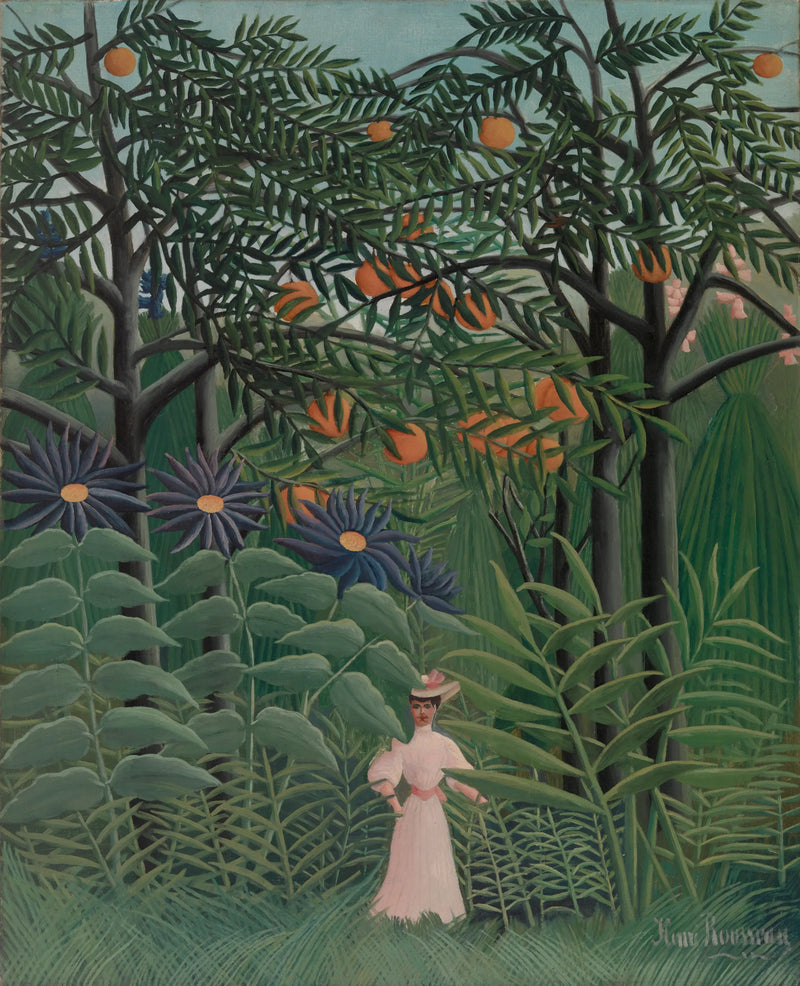 Kvinne som går i en eksotisk skog - Henri Rousseau